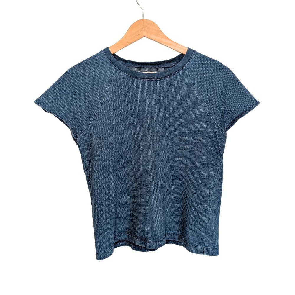 Madewell Women's Top Medium Cropped Tee Shirt Indigo Raglan Flare Sleeve
